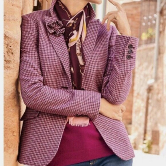 TALBOTS Classic Shetland Blazer Houndstooth Racing Horse Print Lining 10… - Picture 3 of 17